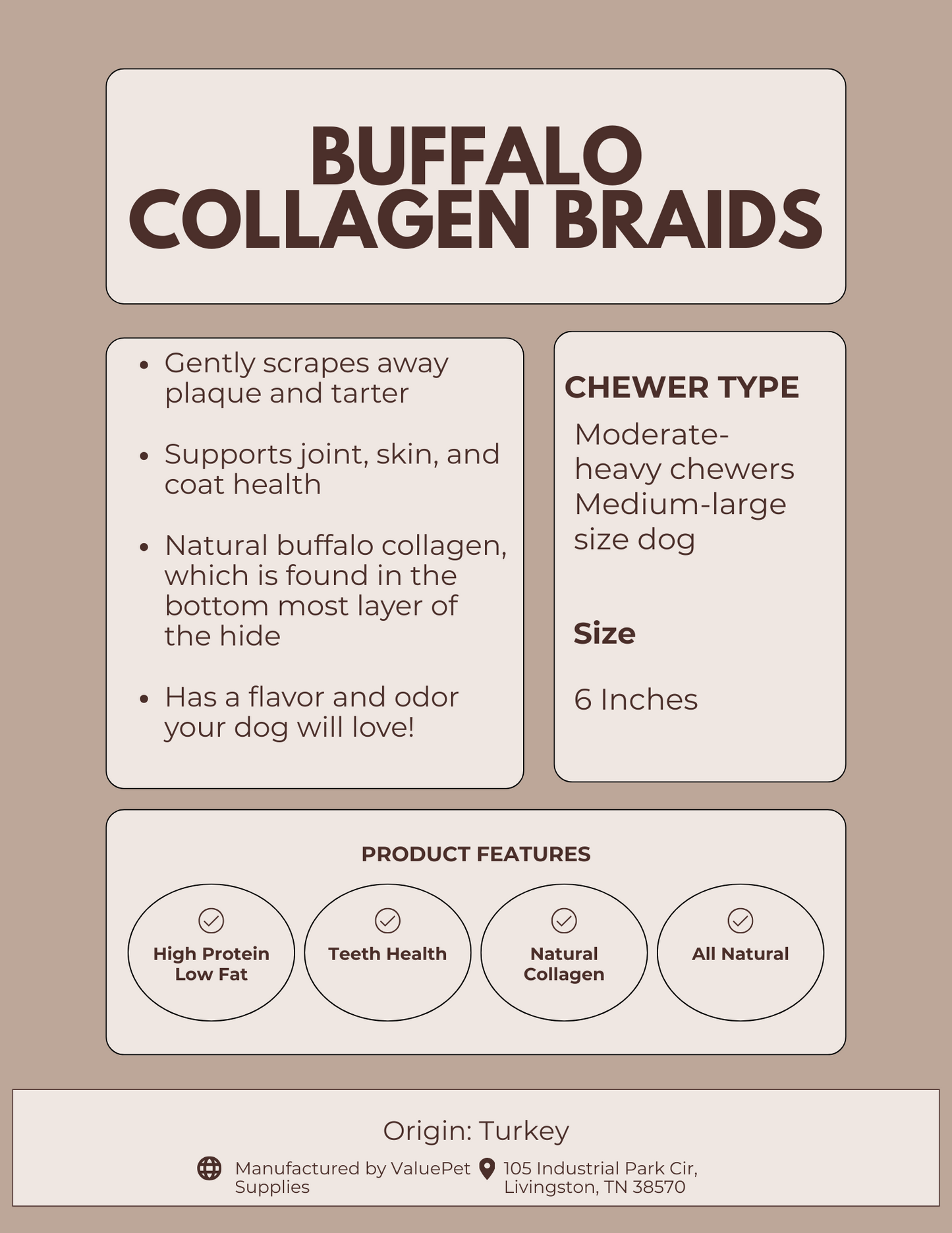 Medium 6-Inch Buffalo Collagen Braids